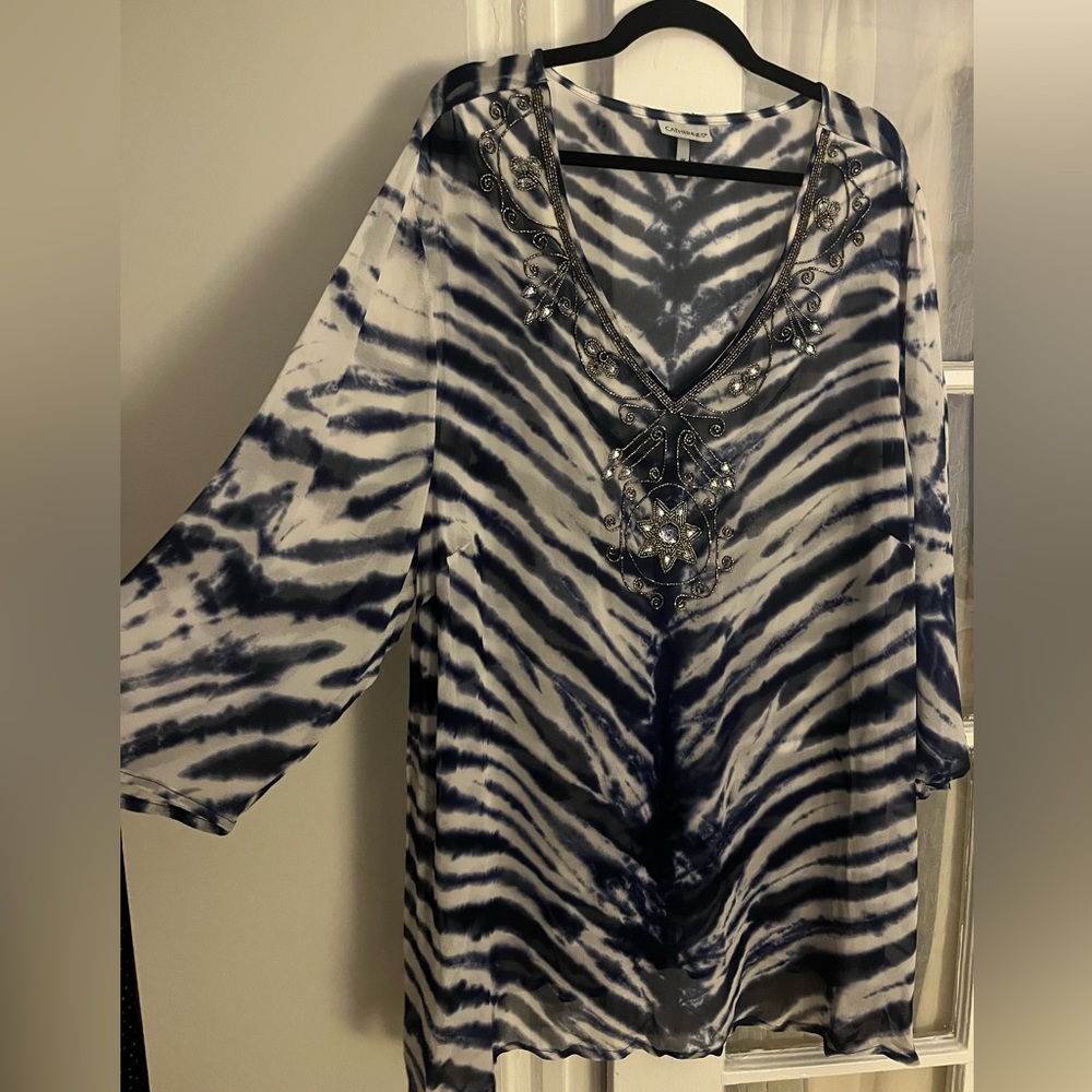 Beaded tie dye swim cover up